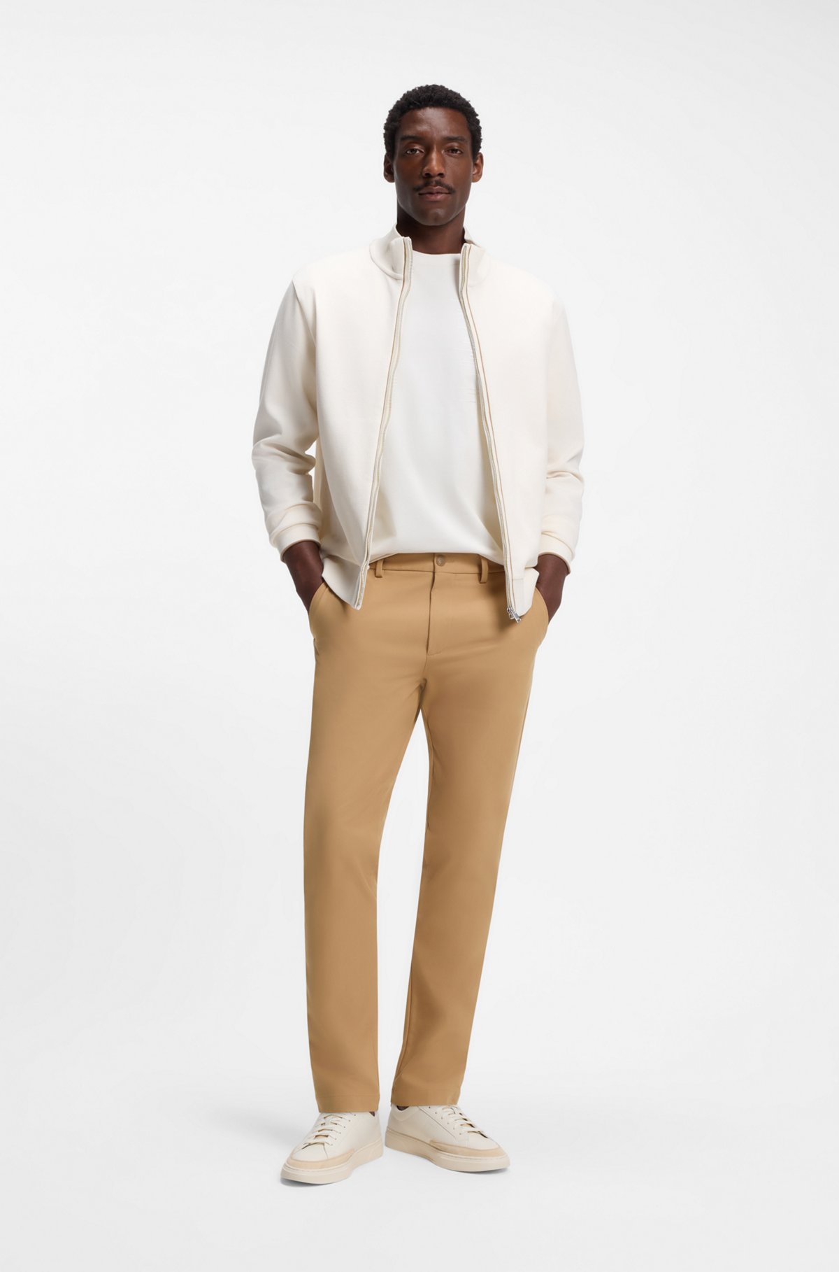 Slim-fit trousers in four-way stretch fabric, Beige