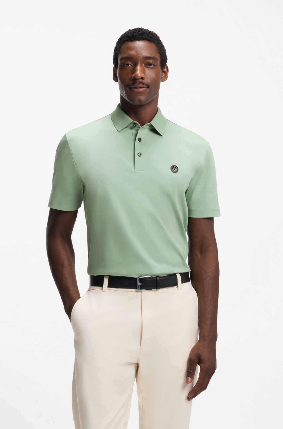 Polo shirt in mercerised cotton with Double B monogram, Light Green
