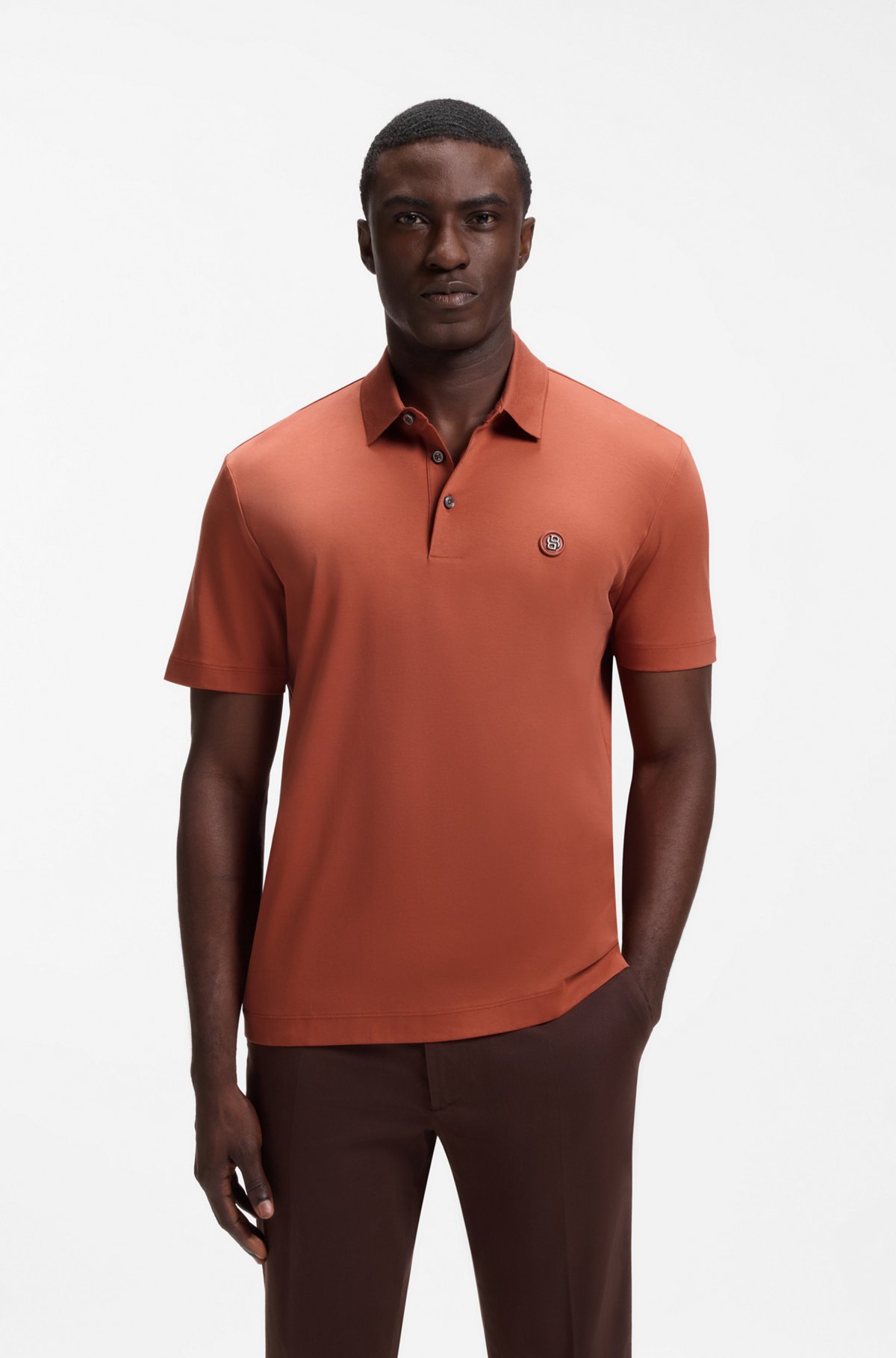 Polo shirt in mercerised cotton with Double B monogram, Orange