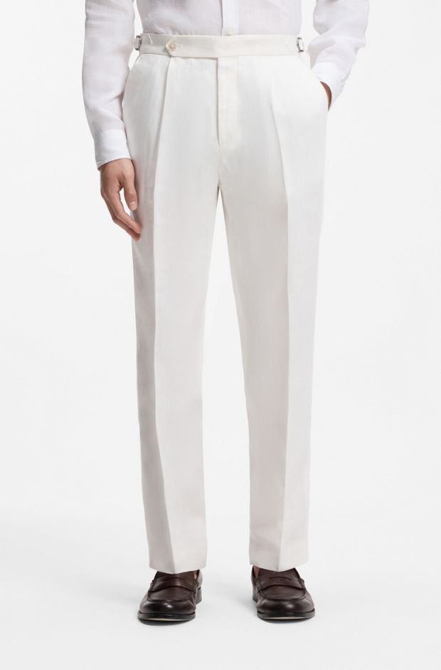 Relaxed-fit trousers in linen with front pleats, White