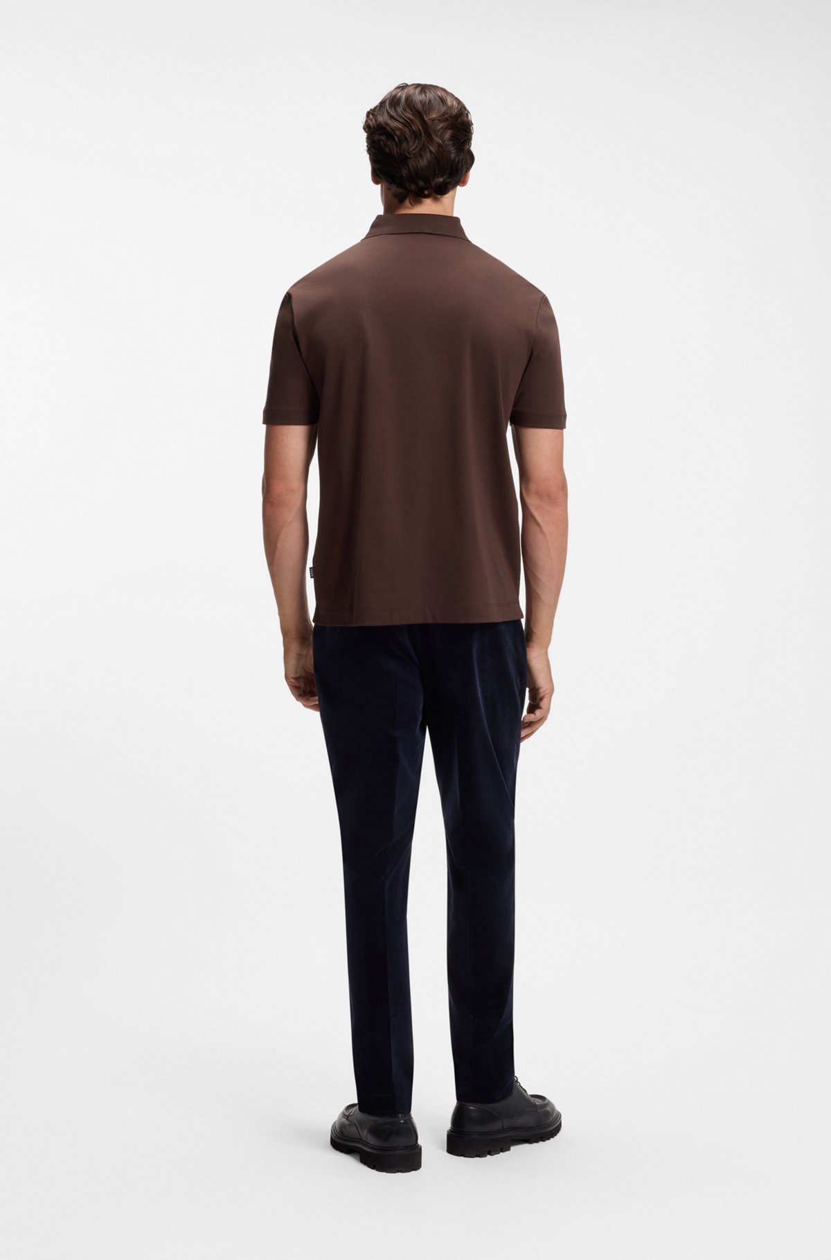 Polo shirt in mercerised cotton with Double B monogram, Dark Brown
