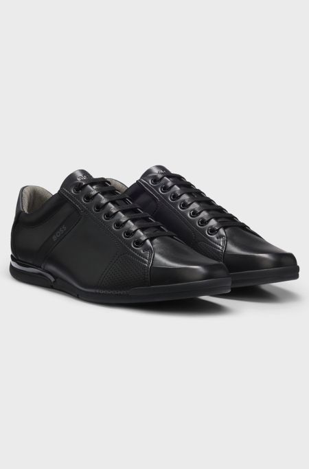 Leather trainers with odour-control lining, Black