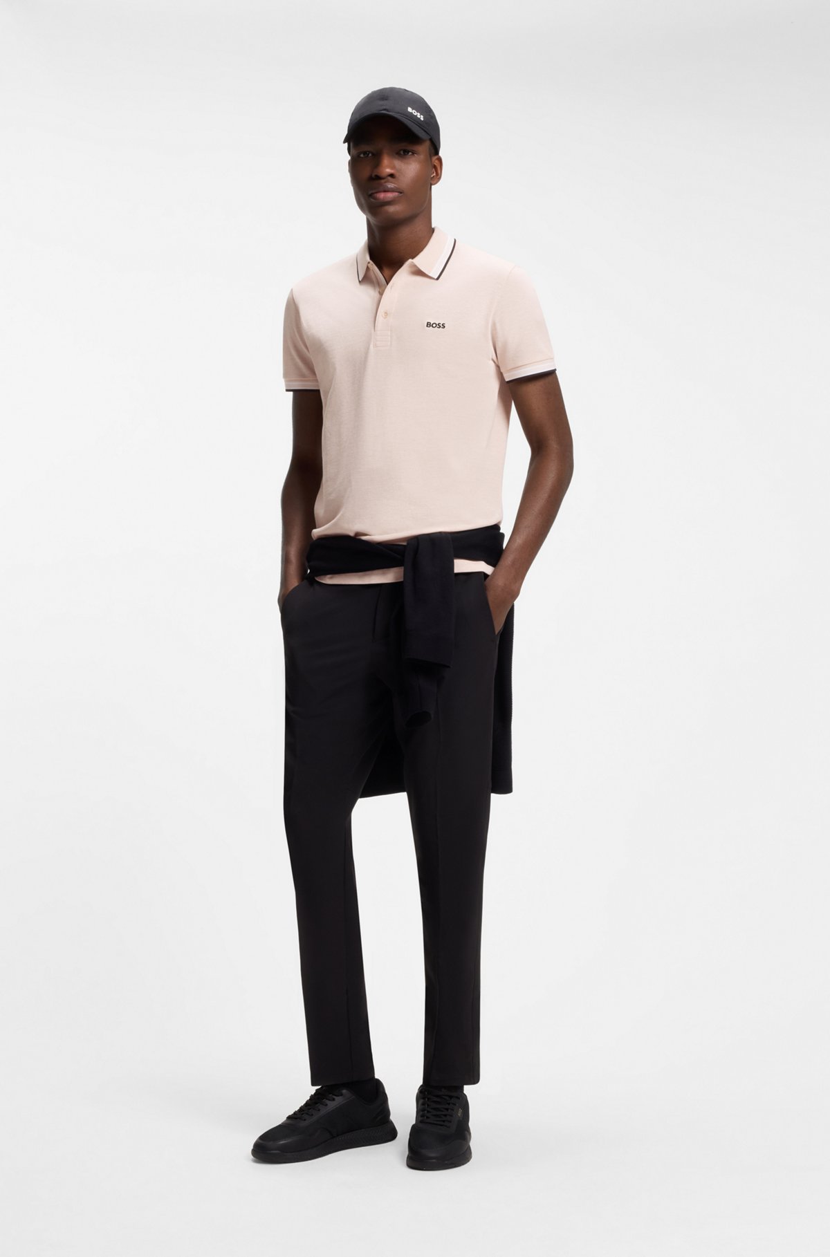 Cotton piqué polo shirt with logo details, Light Pink