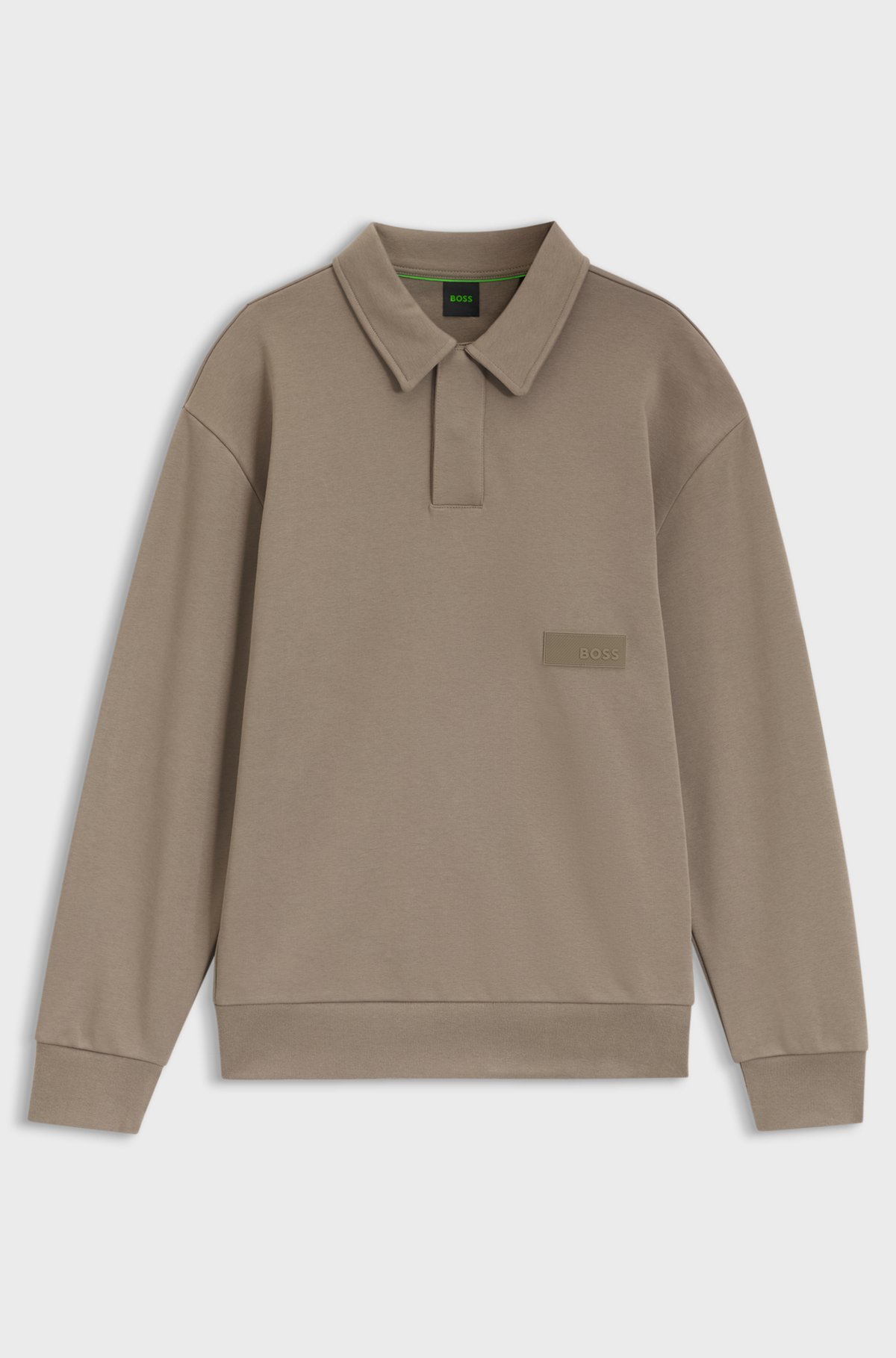 Relaxed-fit polo sweatshirt in French Terry, Light Brown