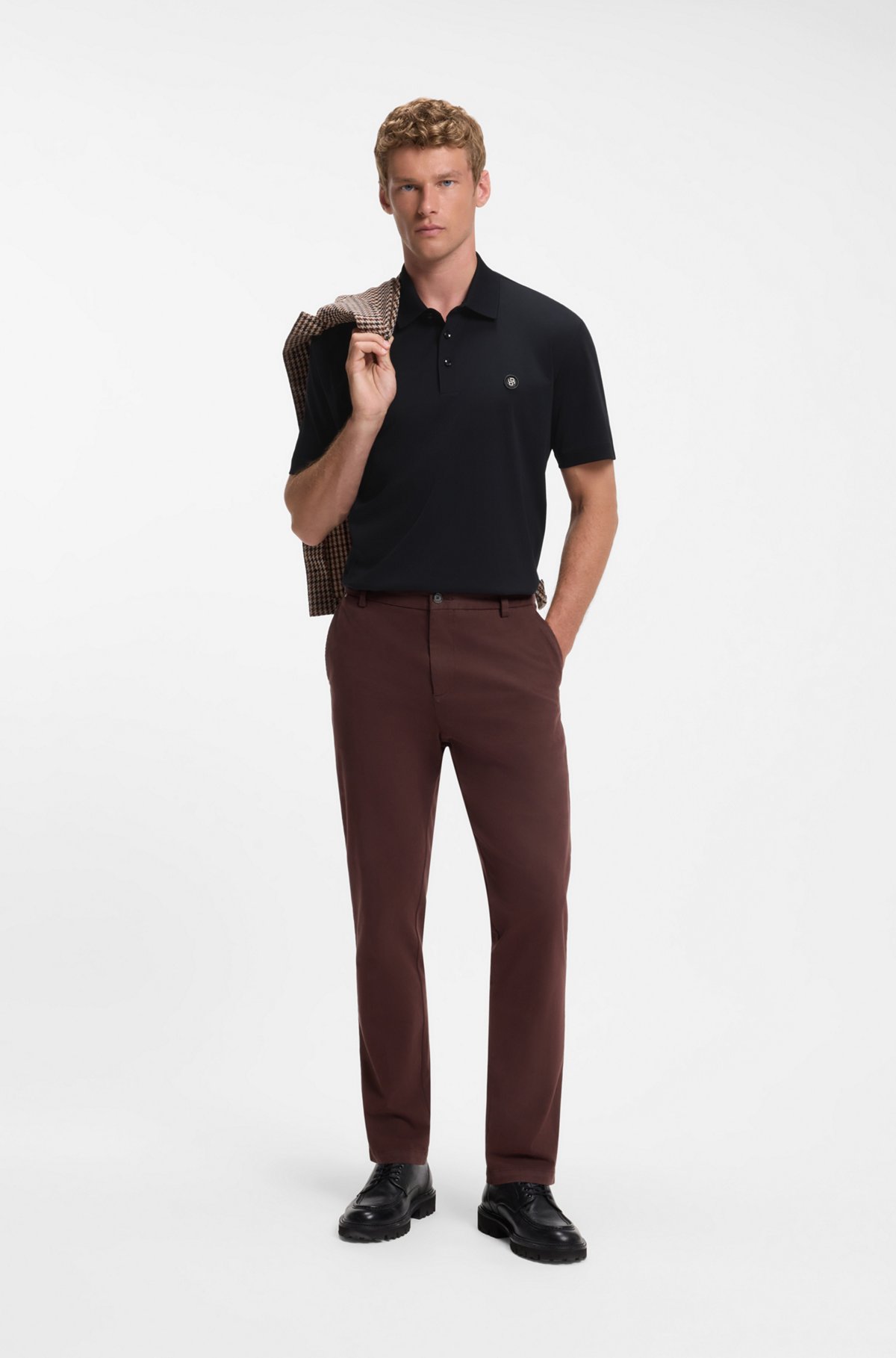 Polo shirt in mercerised cotton with Double B monogram, Dark Blue