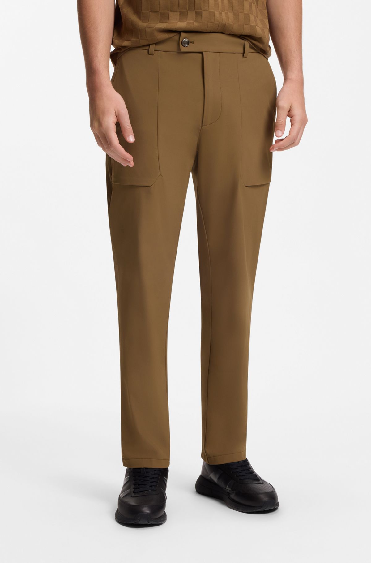 Porsche x BOSS regular-fit trousers in stretch fabric, Brown