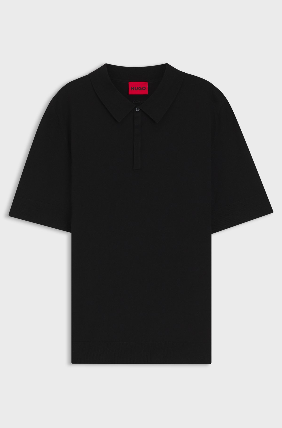 Knit polo with covered placket, Black