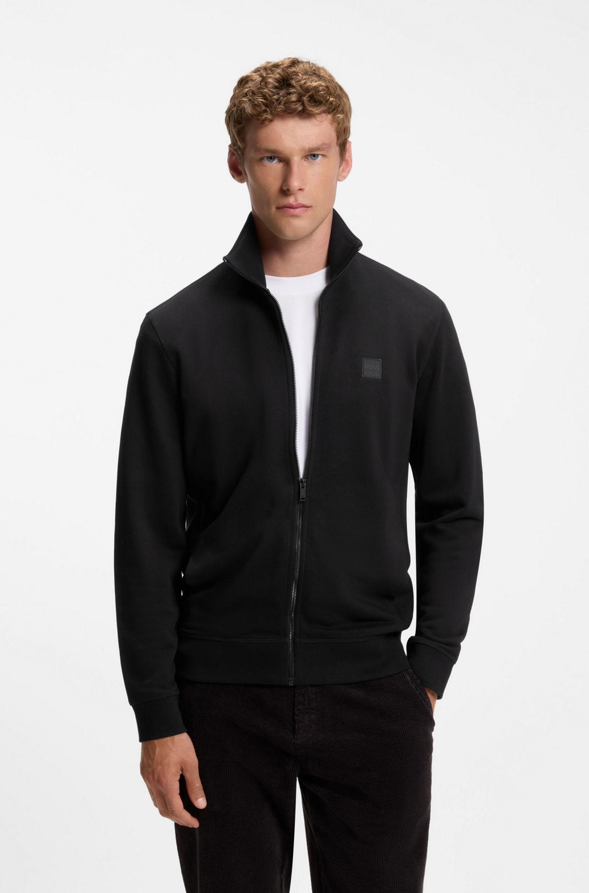 Cotton-jersey jacket with logo badge, Black