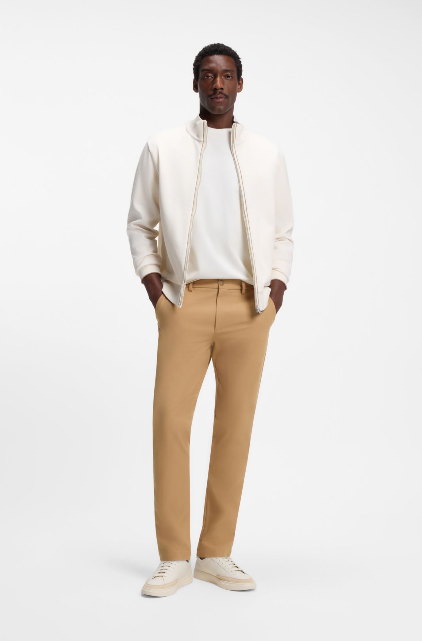 Slim-fit trousers in four-way stretch fabric, Beige