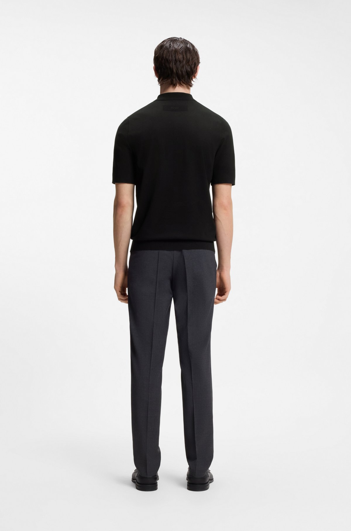 Knit polo with covered placket, Black