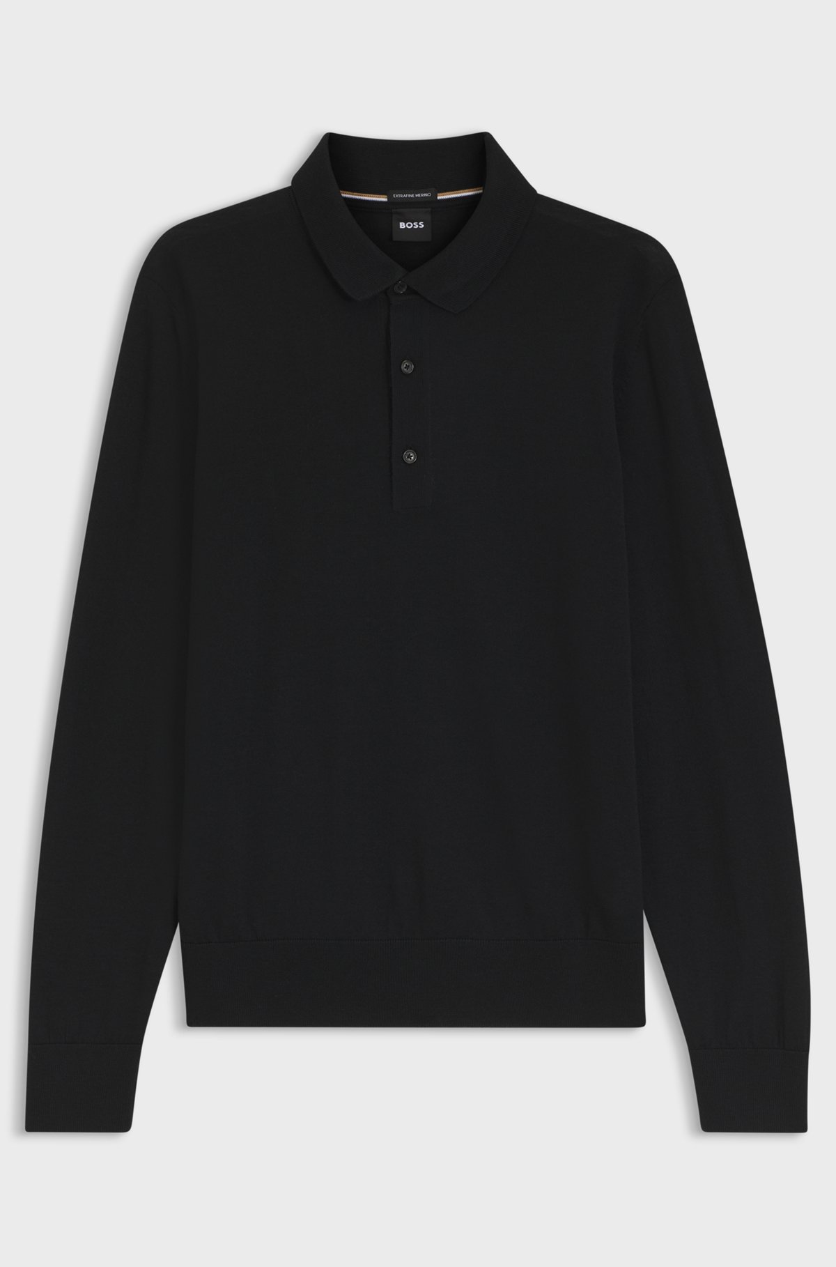Merino-wool polo sweater, Black