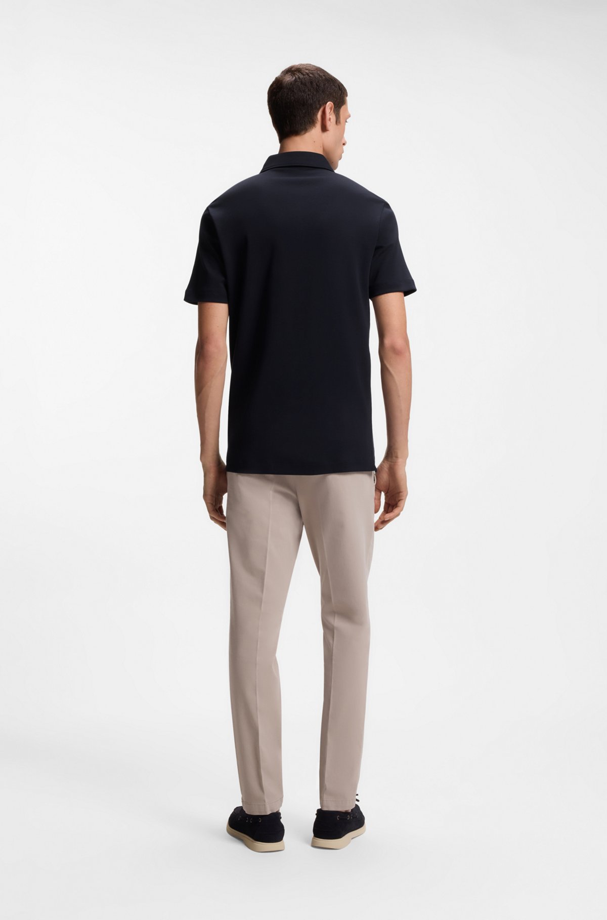 Slim-fit polo shirt in interlock cotton, Dark Blue
