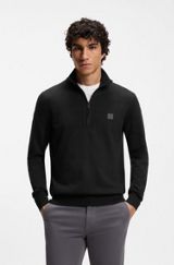 Cotton-cashmere sweater with zip collar, Dark Blue