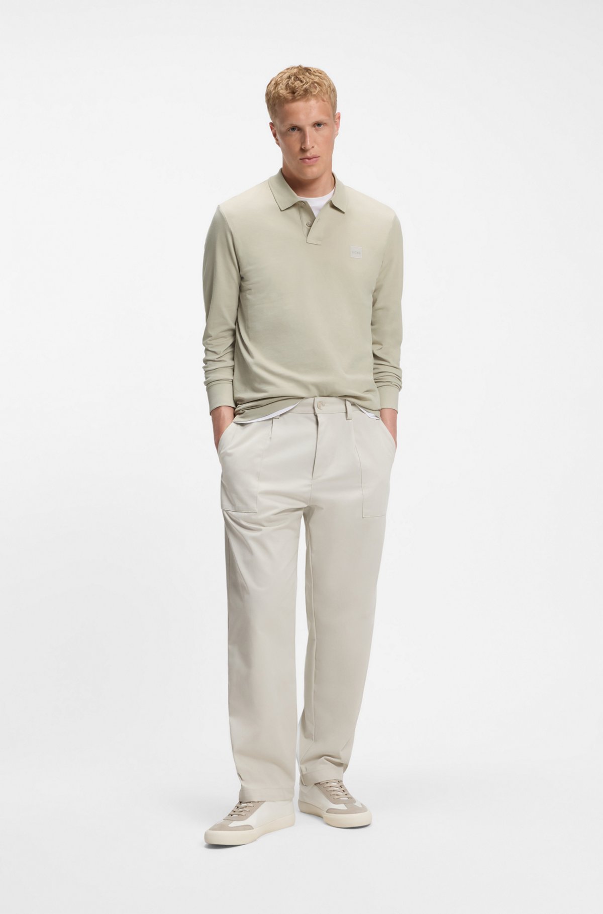Slim-fit polo shirt in stretch-cotton piqué, Natural