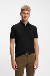 Slim-fit polo shirt in stretch-cotton piqué, Black