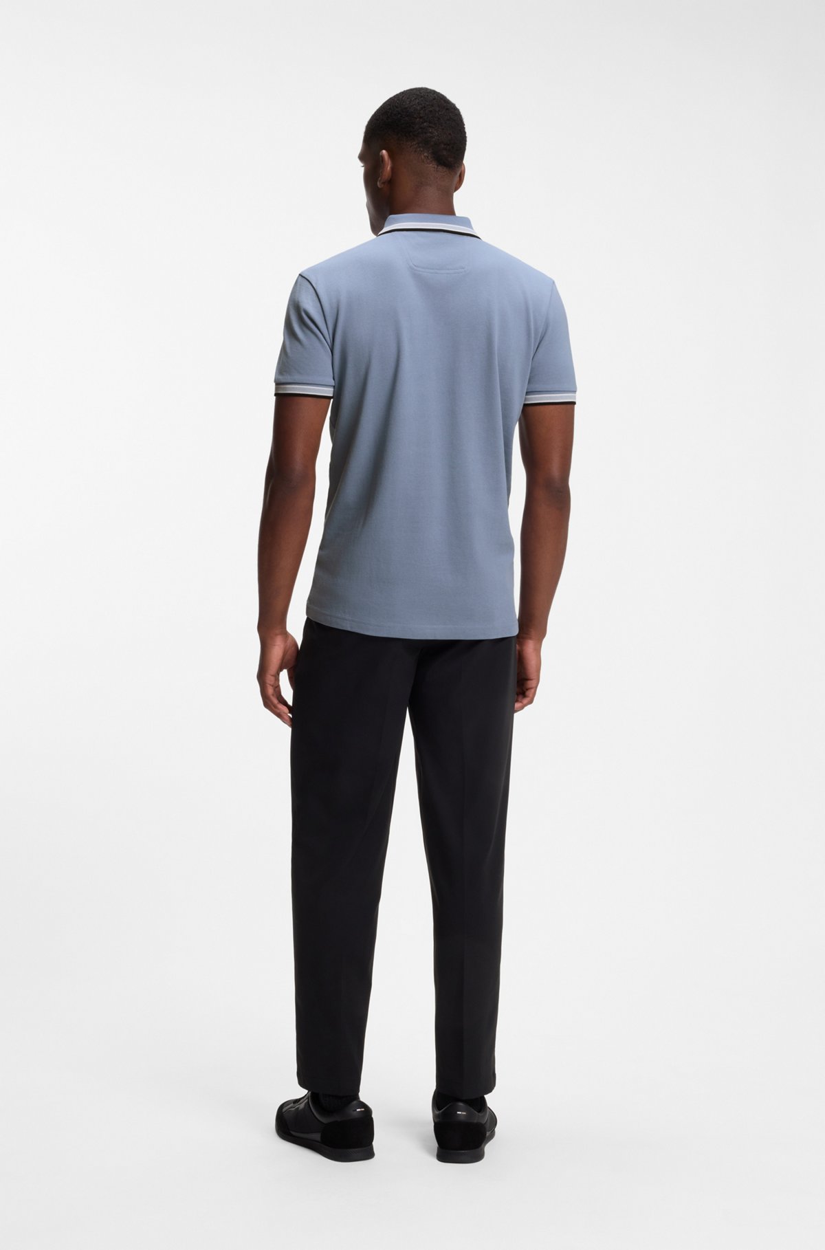Cotton piqué polo shirt with logo details, Light Blue
