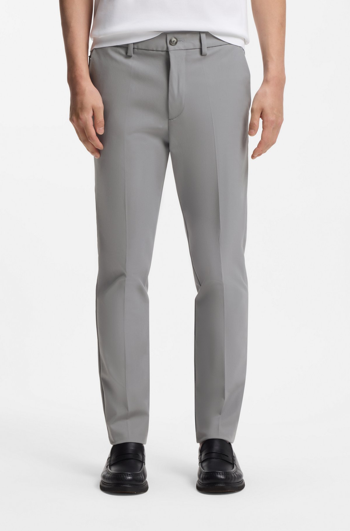 Slim-fit trousers in four-way stretch fabric, Grey
