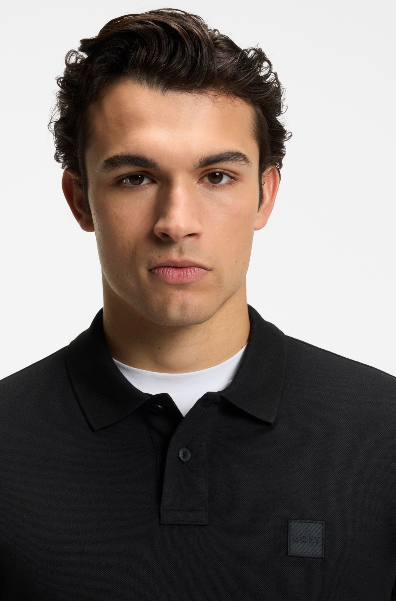 Slim-fit polo shirt in stretch-cotton piqué, Black
