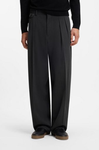 BOSS BY BECKHAM relaxed-fit trousers in Italian wool, Dark Grey
