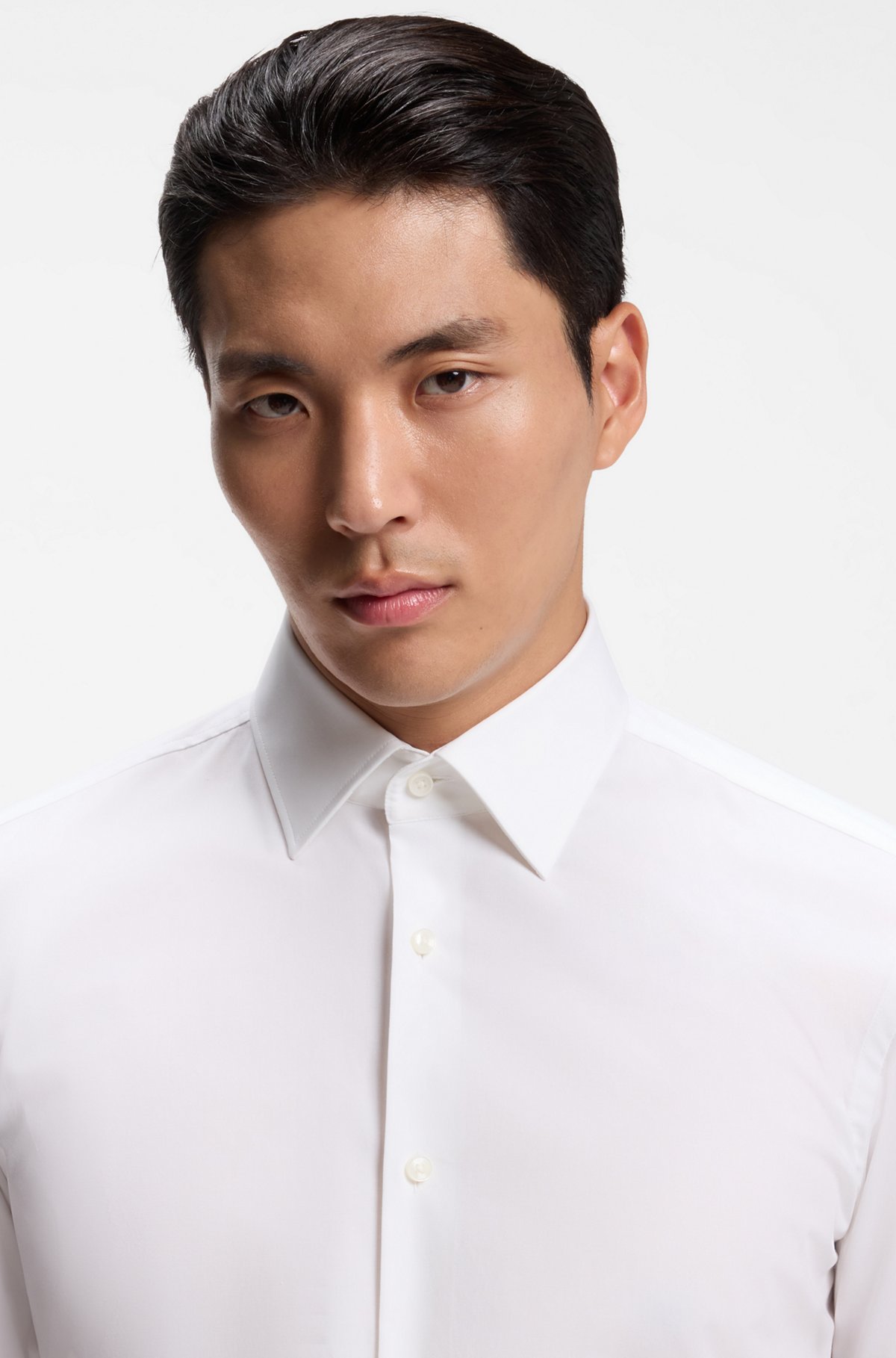 Slim-fit stretch-cotton shirt, White
