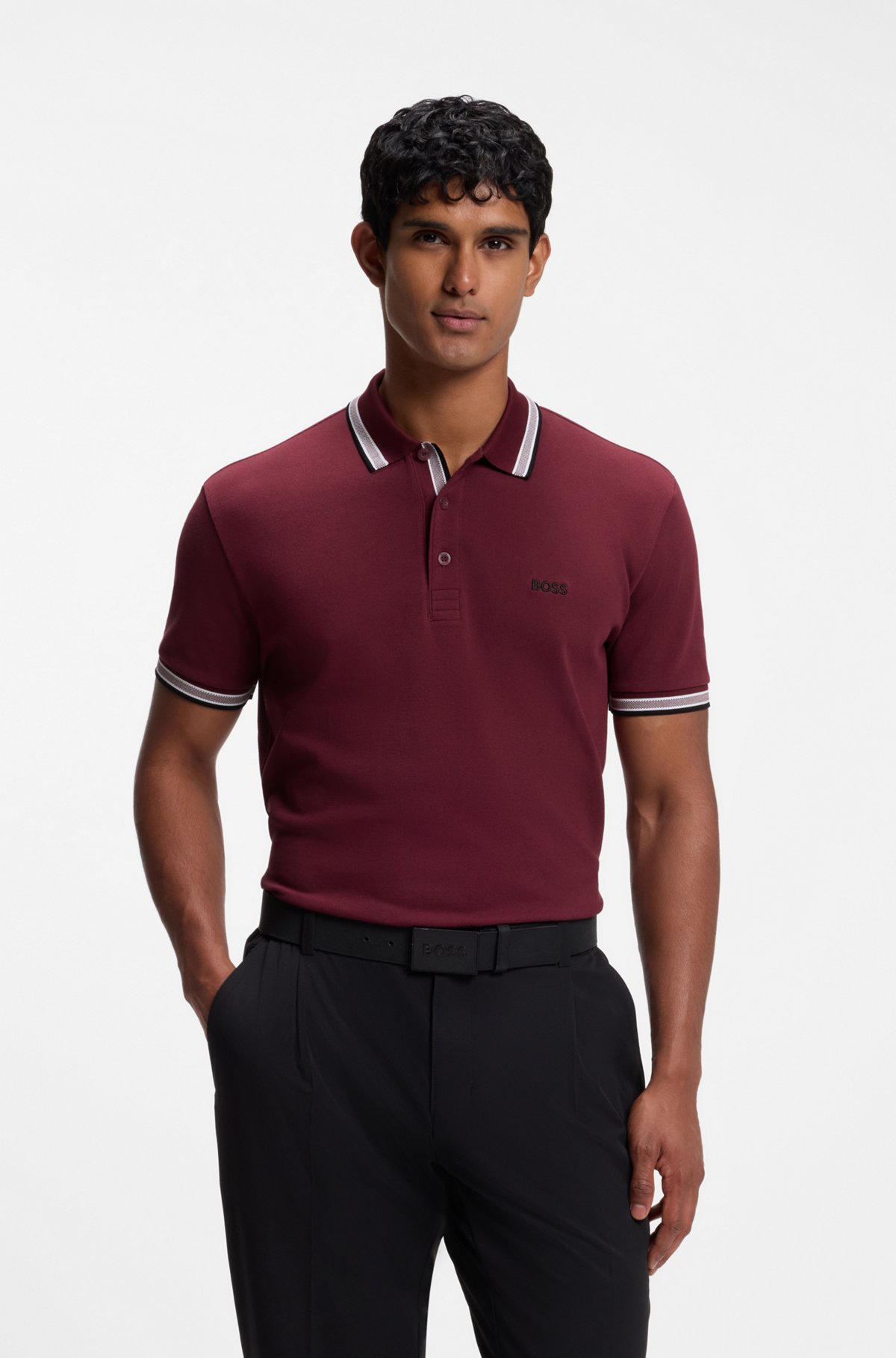 Cotton piqué polo shirt with logo details, Dark Red