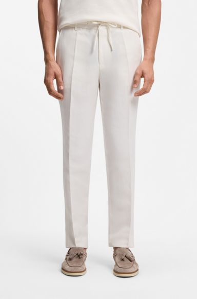 Tapered-fit trousers with drawcord waist, White