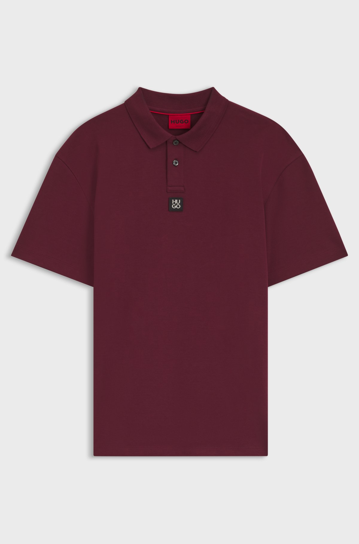 Interlock-cotton polo shirt with stacked logo, Dark Red