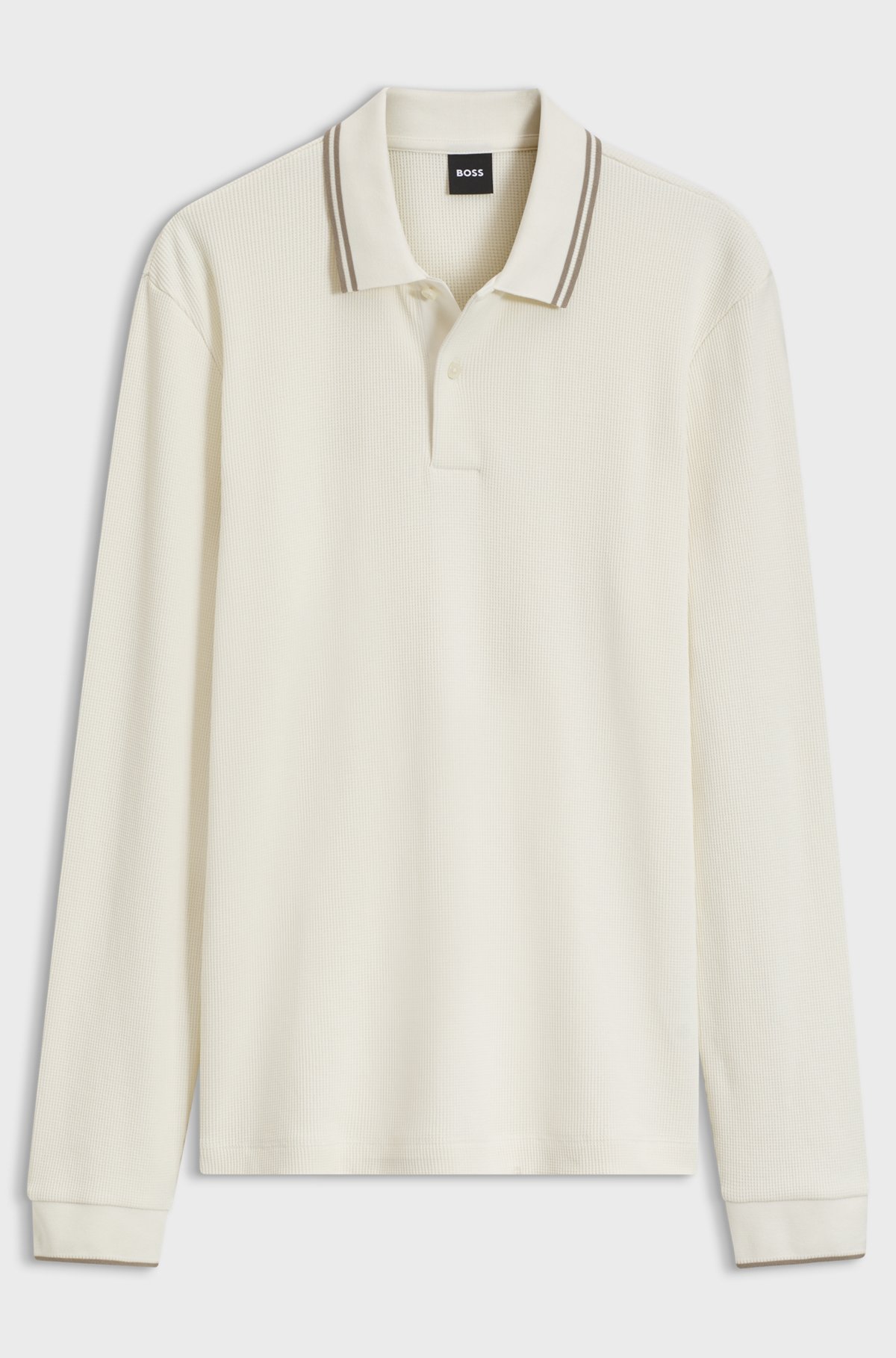 Waffle-structure polo shirt in stretch cotton, Natural