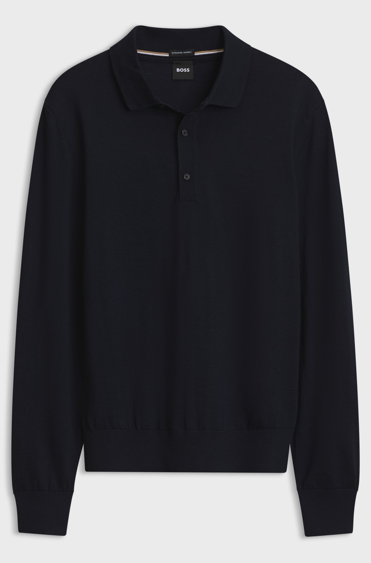 Merino-wool polo sweater, Dark Blue
