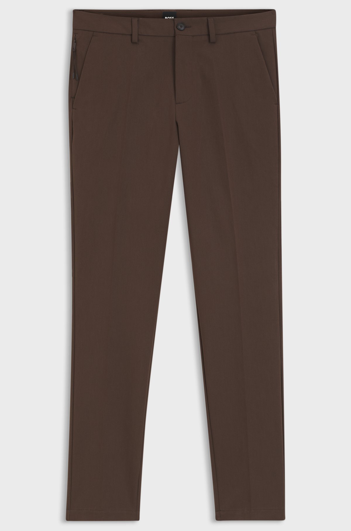 Slim-fit trousers in four-way stretch fabric, Dark Brown