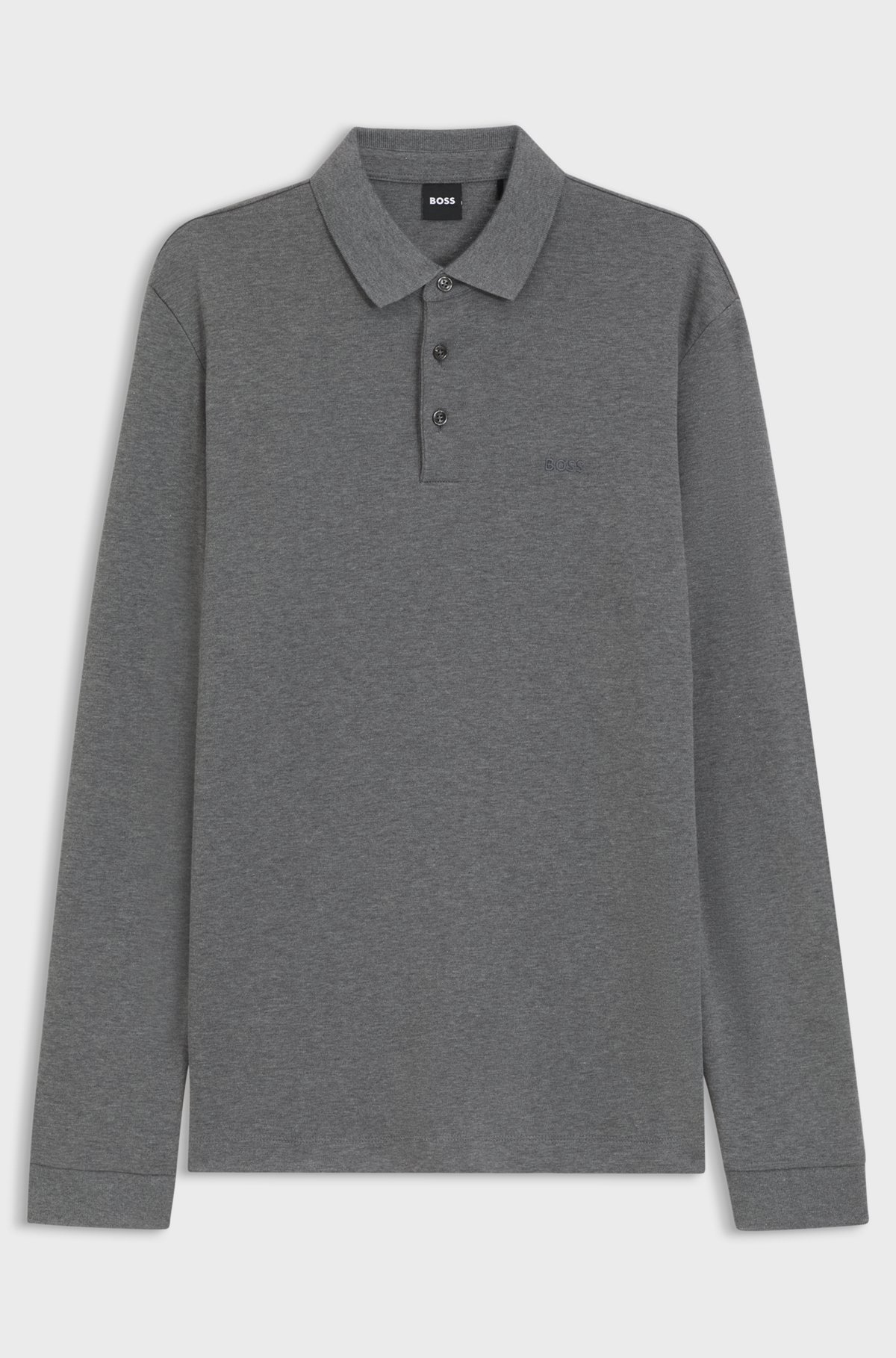 Long-sleeved polo shirt in interlock cotton with logo, Grey