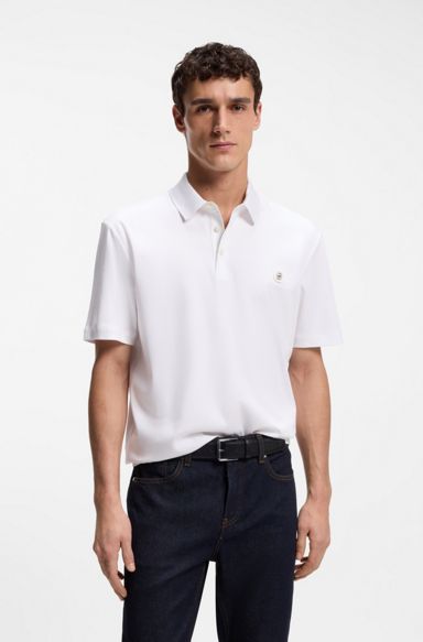 Polo shirt in mercerised cotton with Double B monogram, White