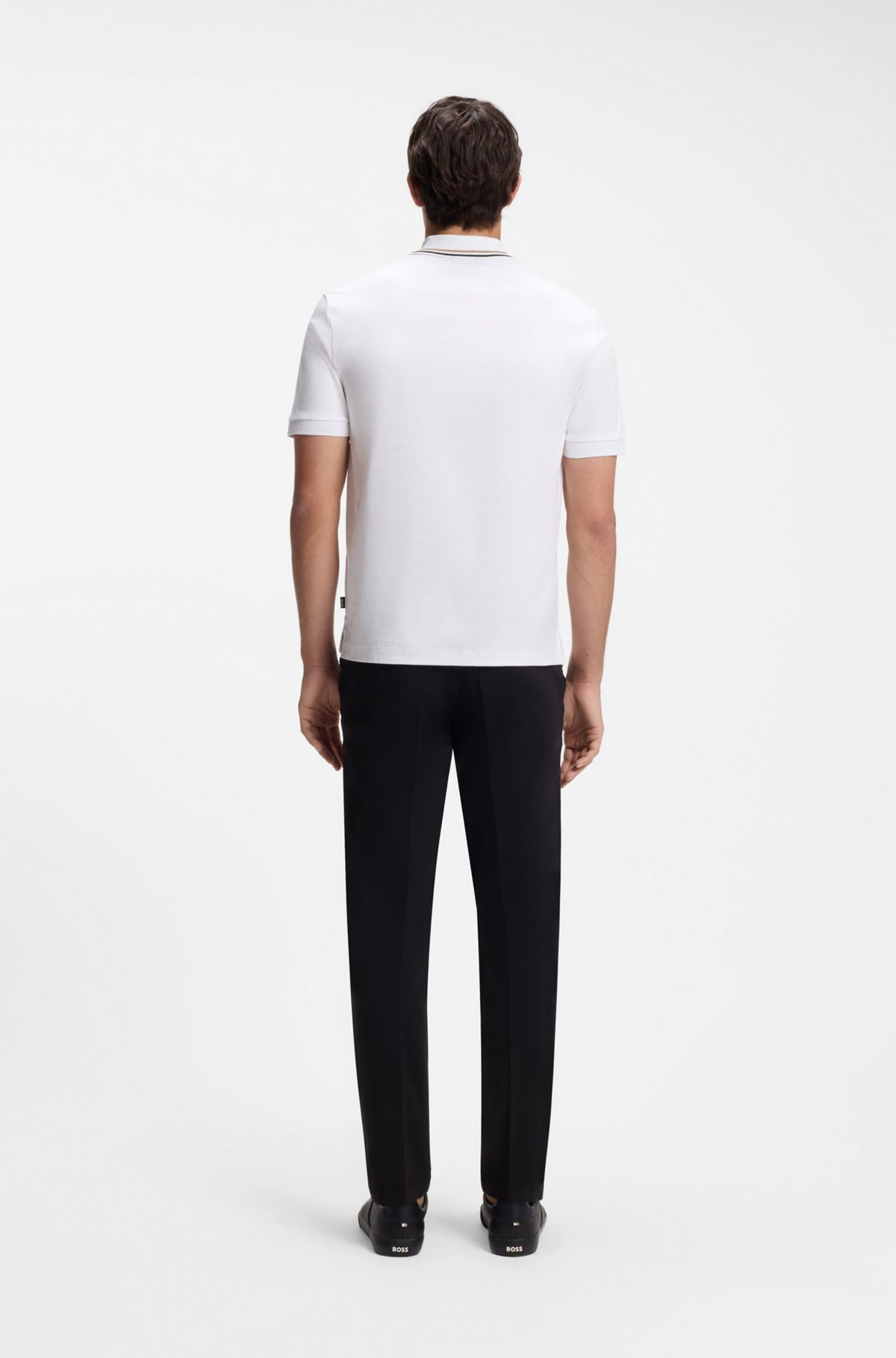 Slim-fit polo shirt in cotton with striped collar, White