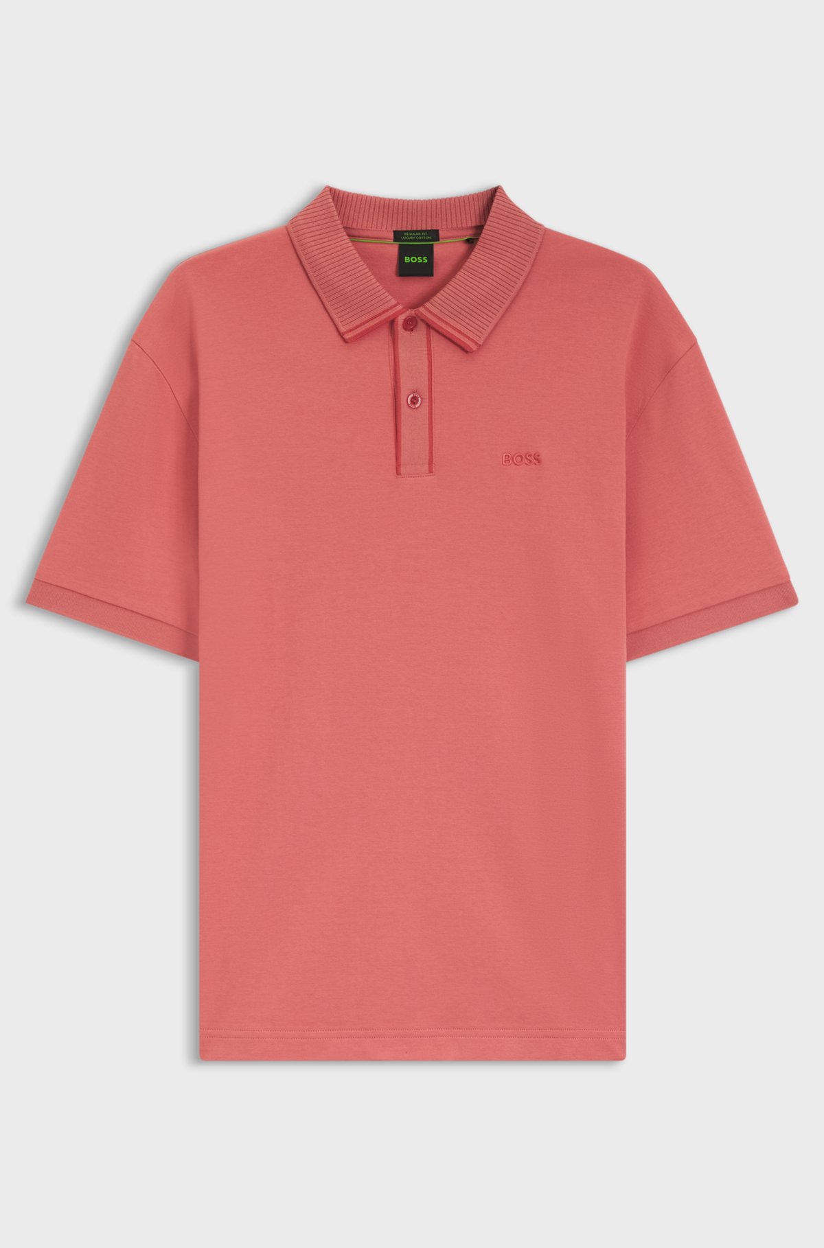 Striped-trim polo shirt in interlock cotton, Coral