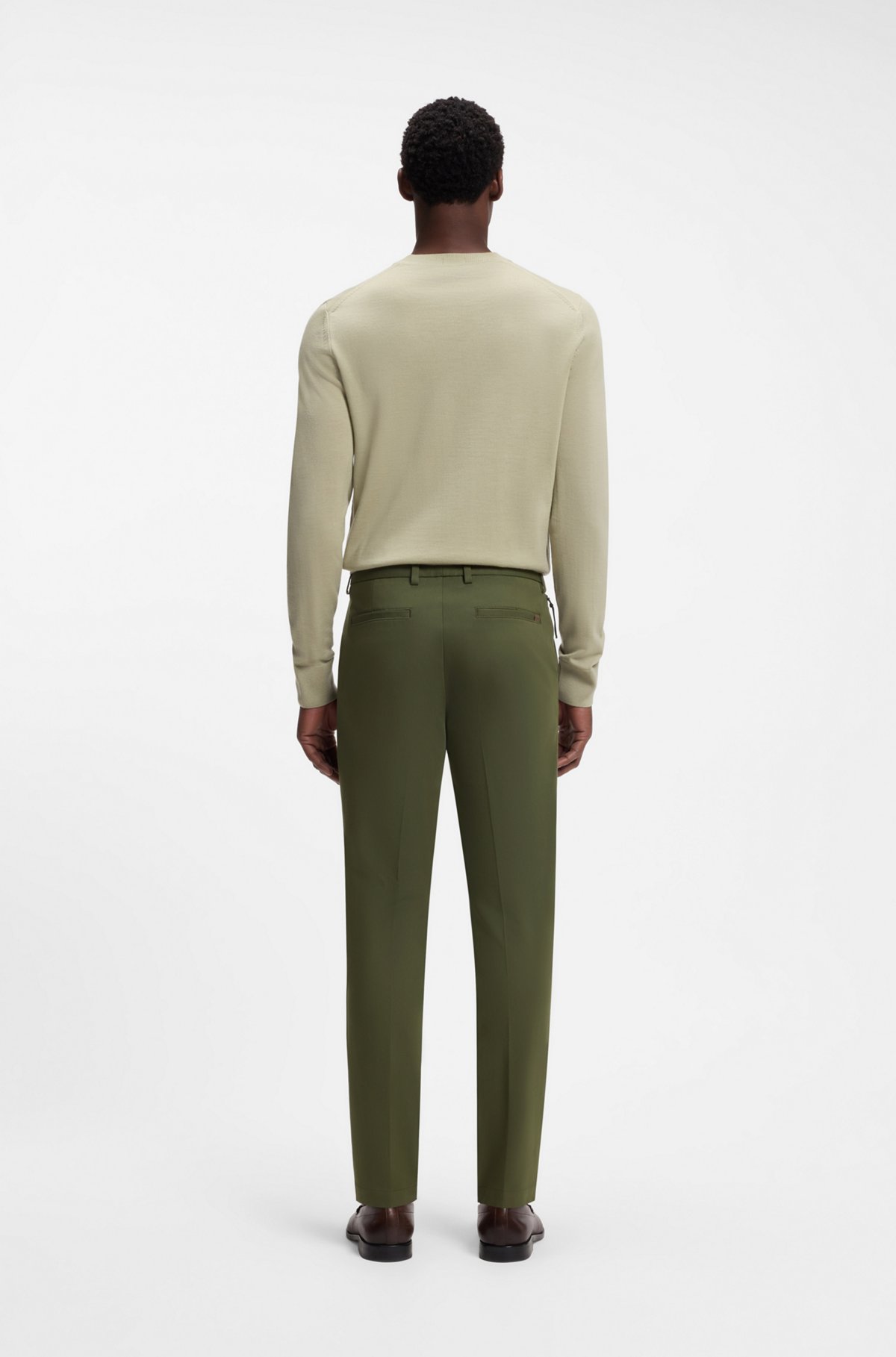 Slim-fit trousers in four-way stretch fabric, Dark Green