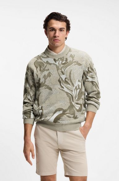 Relaxed-fit sweater with jacquard-knit pattern, Light Beige
