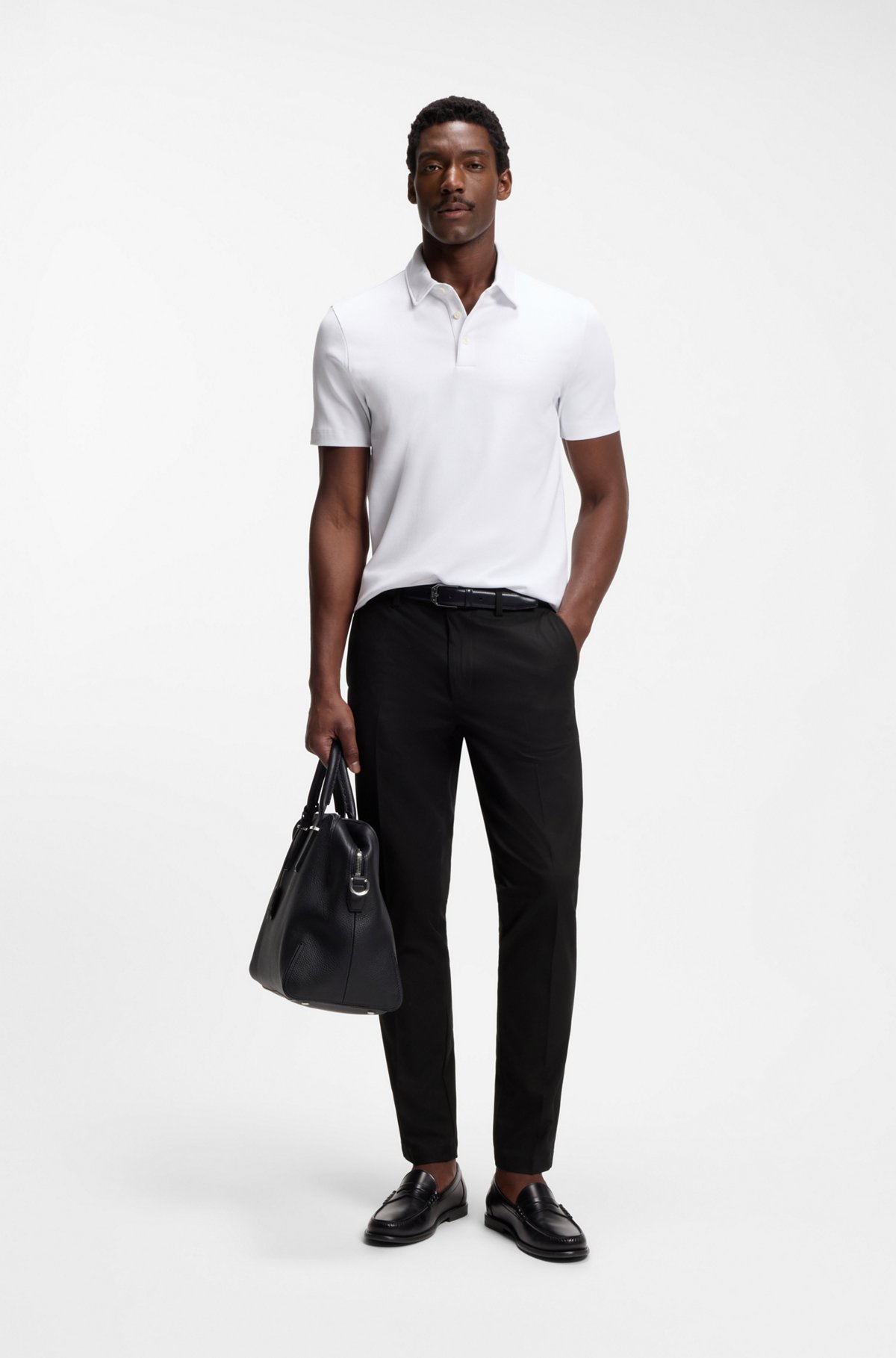 Slim-fit trousers in four-way stretch fabric, Black