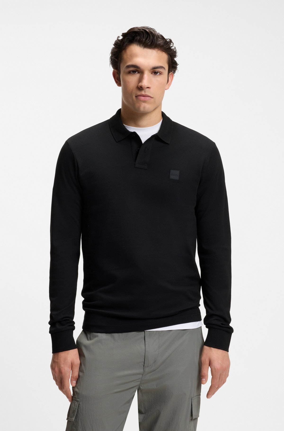 Slim-fit polo shirt in stretch-cotton piqué, Black