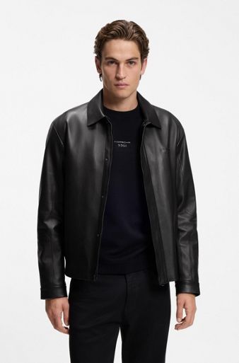 Porsche x BOSS leather jacket with concealed magnetic closure, Black
