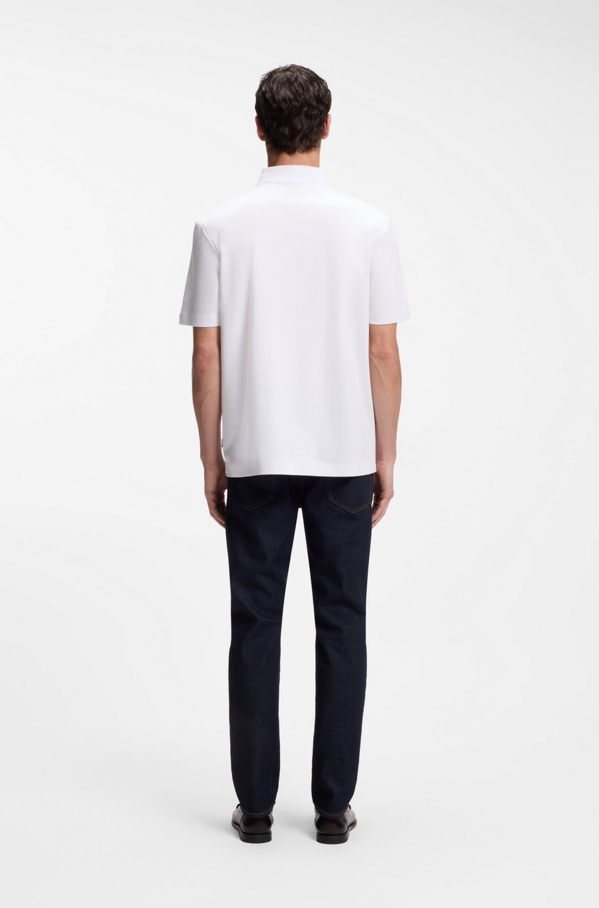 Polo shirt in mercerised cotton with Double B monogram, White