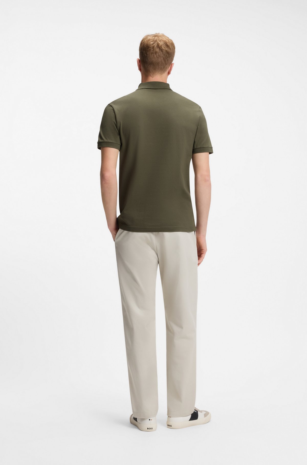 Stretch-cotton slim-fit polo shirt with logo patch, Olive