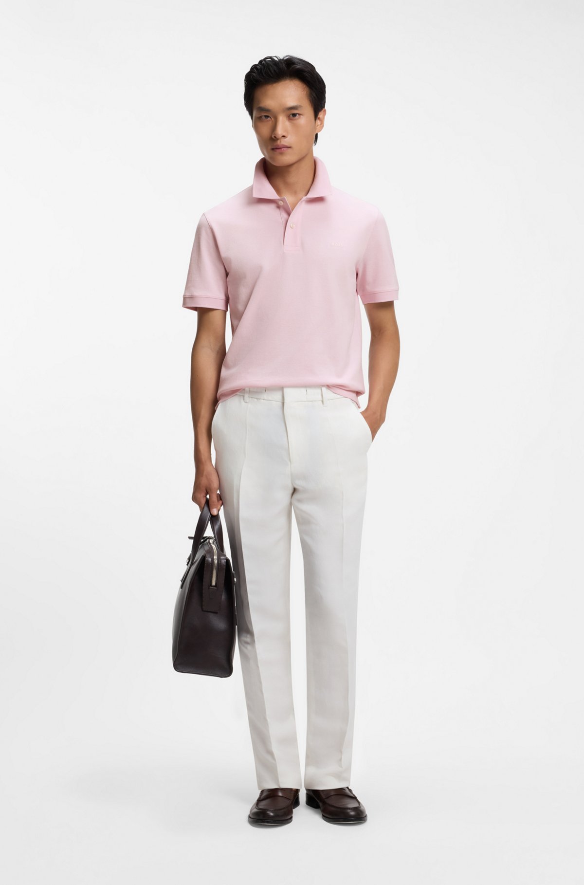 Versatile polo shirt in soft cotton, Light Pink