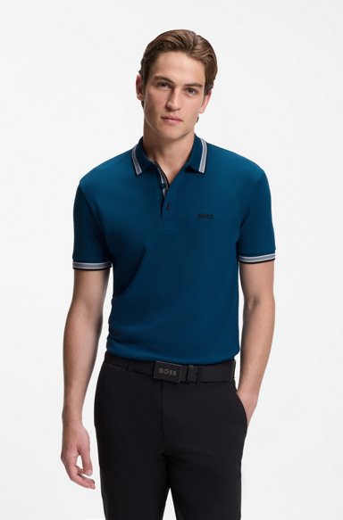 Cotton piqué polo shirt with logo details, Dark Blue