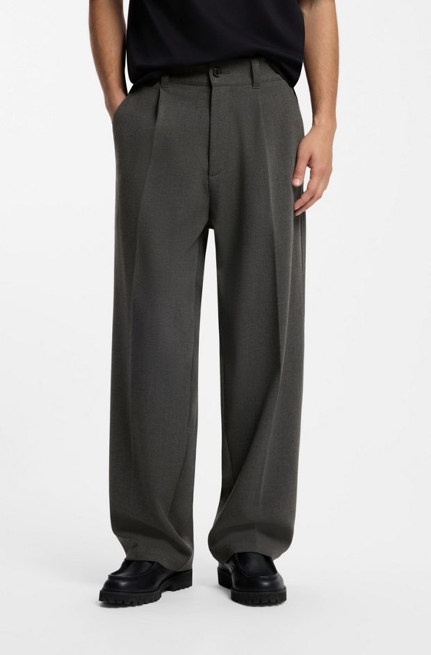 Relaxed-fit wide-leg trousers in performance-stretch fabric, Dark Grey