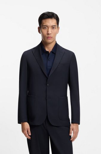 Slim-fit suit jacket in washable performance-stretch fabric, Dark Blue