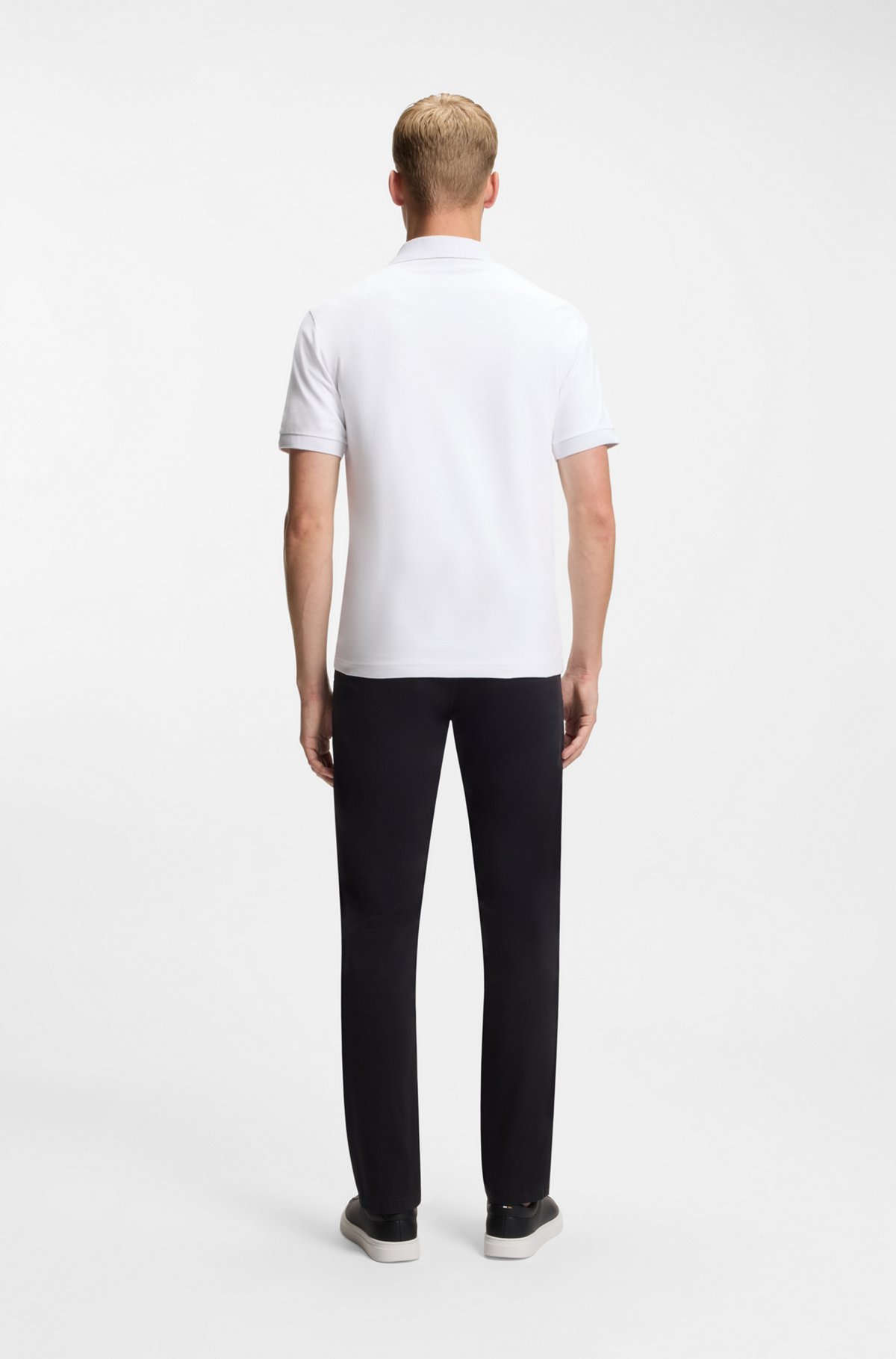 Stretch-cotton slim-fit polo shirt with logo patch, White