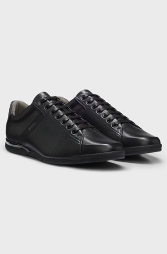 Leather trainers with odour-control lining, Black