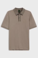 Striped-trim polo shirt in interlock cotton, Light Brown