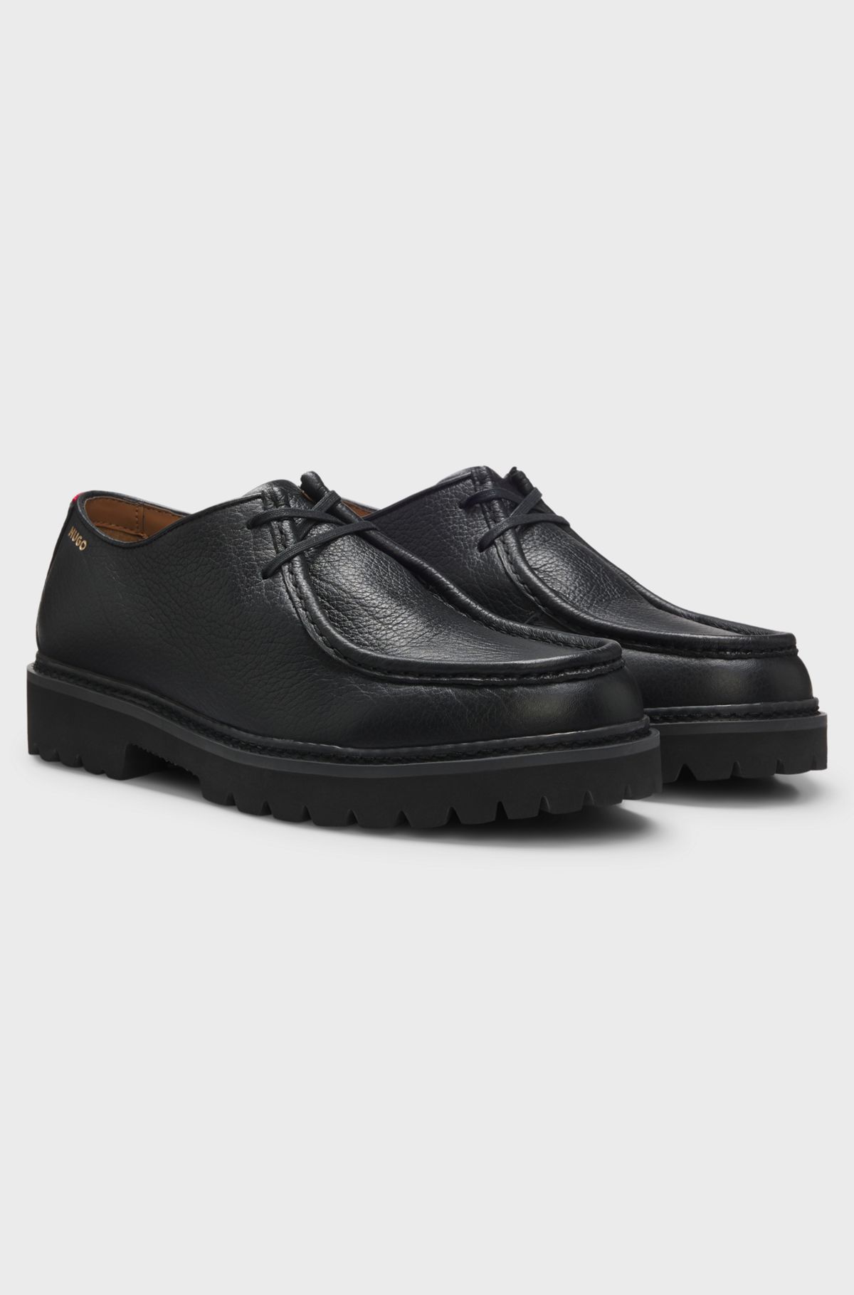 Moccasin-inspired Derby shoes in tumbled leather, Black