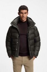 Water-repellent hooded puffer jacket , Black